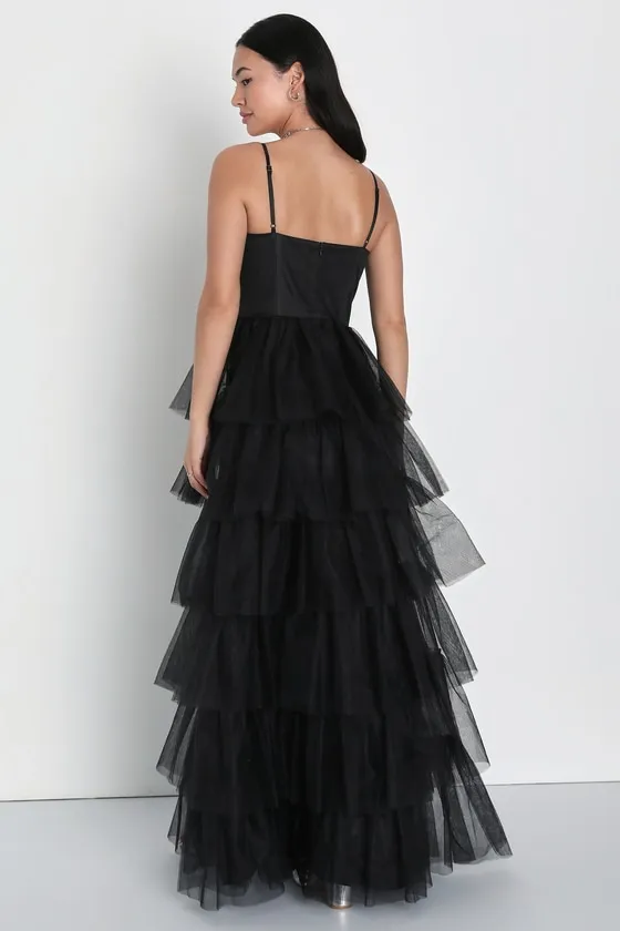 Rule the Runway Black Tulle Bustier Tiered Maxi Dress sold by Lulus product image thumbnail 2