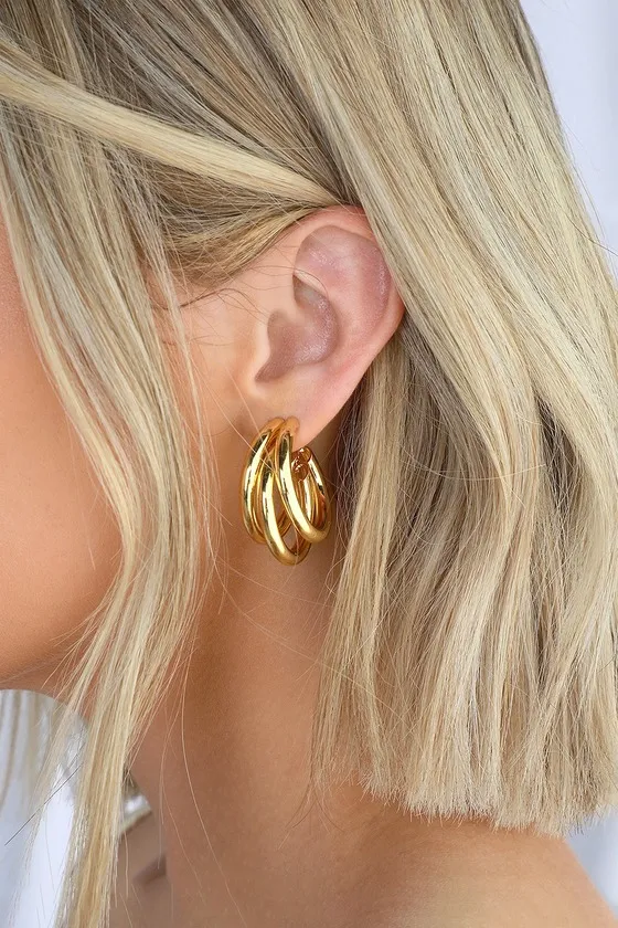 Three's A Crowd 24KT Gold Triple Hoop Earrings sold by Lulus