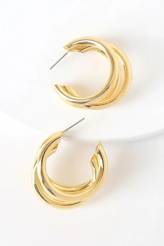 Three's A Crowd 24KT Gold Triple Hoop Earrings sold by Lulus product image thumbnail 2