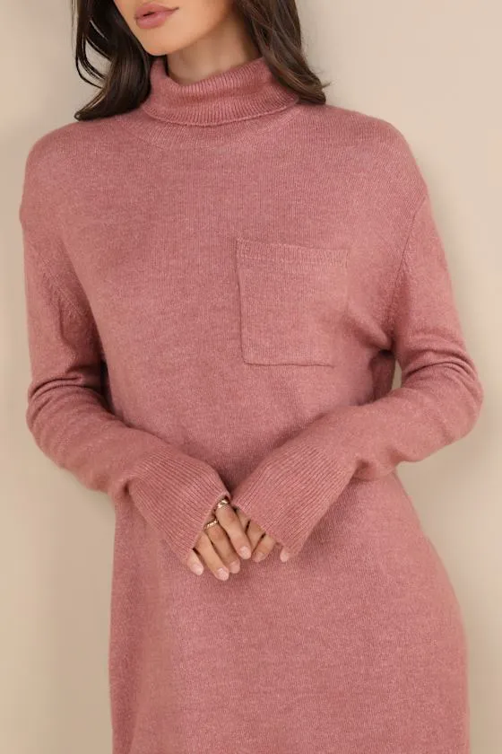 Positively Charming Heather Pink Turtleneck Mini Sweater Dress sold by Lulus product image thumbnail 2