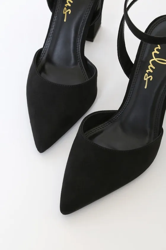Viki Black Suede Pointed-Toe Ankle Strap Pumps sold by Lulus product image thumbnail 3