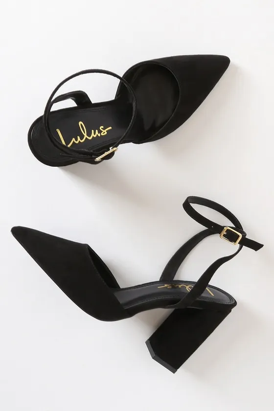 Viki Black Suede Pointed-Toe Ankle Strap Pumps sold by Lulus product image thumbnail 4
