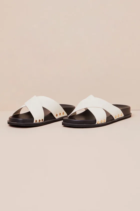 Sevyn Bone Studded Slide Sandals sold by Lulus