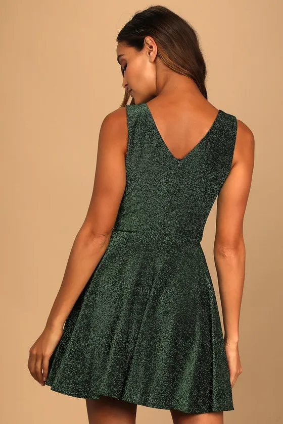 Best Date Ever Green Metallic Skater Mini Dress sold by Lulus product image thumbnail 4
