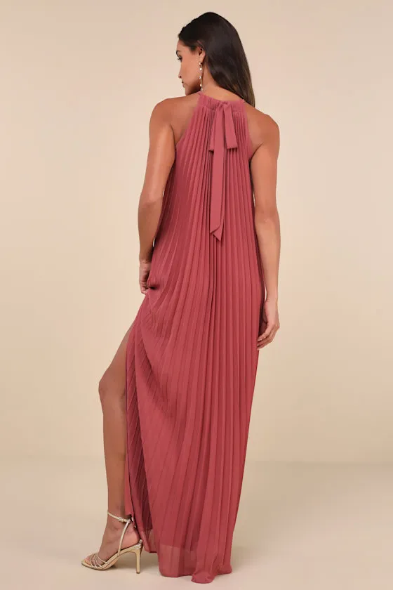 Exceptionally Elegant Rusty Rose Pleated Chiffon Maxi Dress sold by Lulus product image thumbnail 2