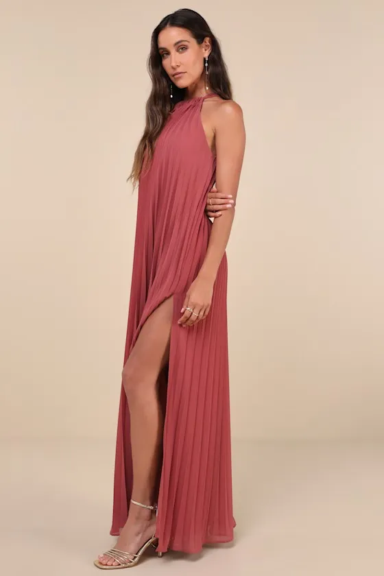 Exceptionally Elegant Rusty Rose Pleated Chiffon Maxi Dress sold by Lulus product image thumbnail 4