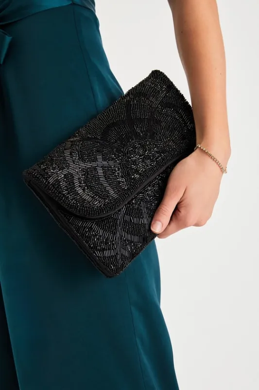 Chic Option Black Beaded Clutch sold by Lulus