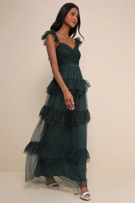 Pure Radiance Emerald Green Mesh Swiss Dot Tiered Maxi Dress sold by Lulus product image thumbnail 2
