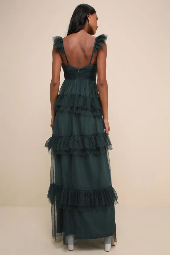 Pure Radiance Emerald Green Mesh Swiss Dot Tiered Maxi Dress sold by Lulus product image thumbnail 3
