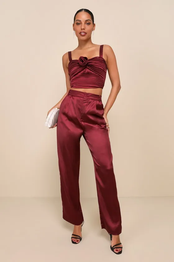Flawless Behavior Burgundy High Rise Straight Leg Pants sold by Lulus