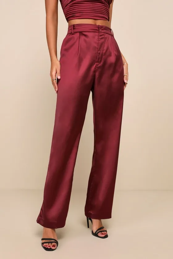 Flawless Behavior Burgundy High Rise Straight Leg Pants sold by Lulus product image thumbnail 2