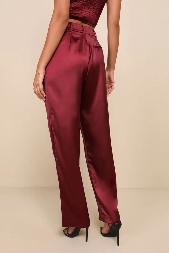 Flawless Behavior Burgundy High Rise Straight Leg Pants sold by Lulus product image thumbnail 3