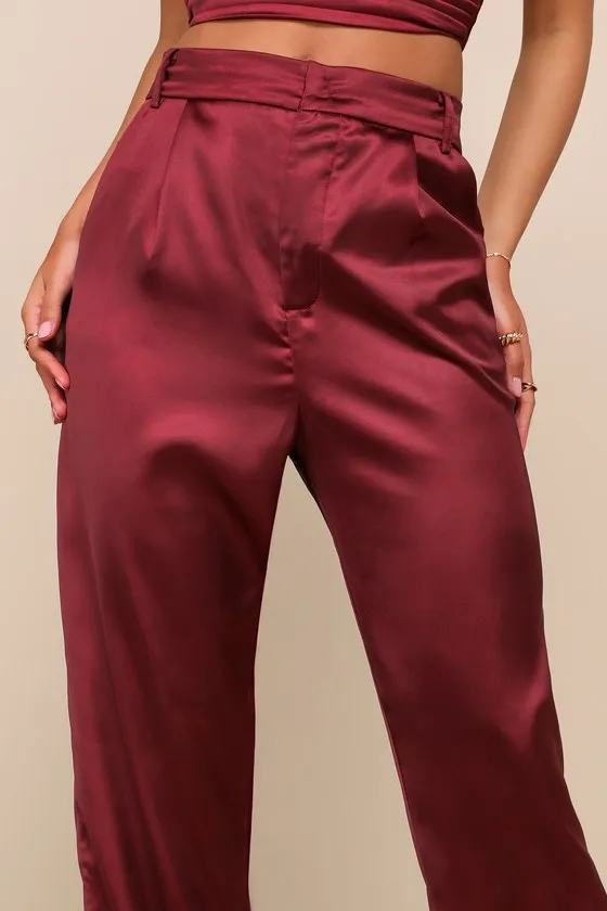 Flawless Behavior Burgundy High Rise Straight Leg Pants sold by Lulus product image thumbnail 4