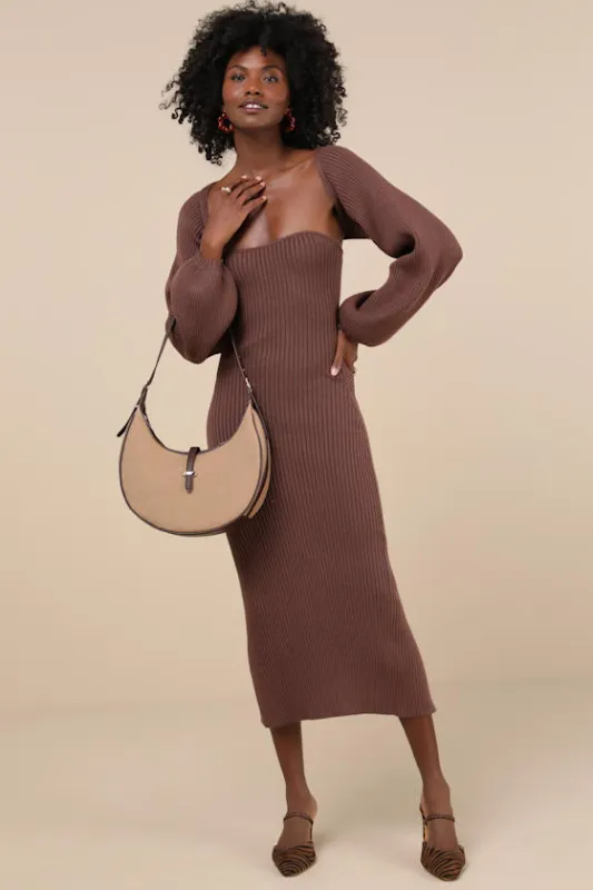 Autumn Aura Brown Ribbed Two-Piece Sweater Dress sold by Lulus