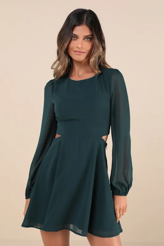 Garden Bliss Emerald Green Long Sleeve Cutout Mini Dress sold by Lulus