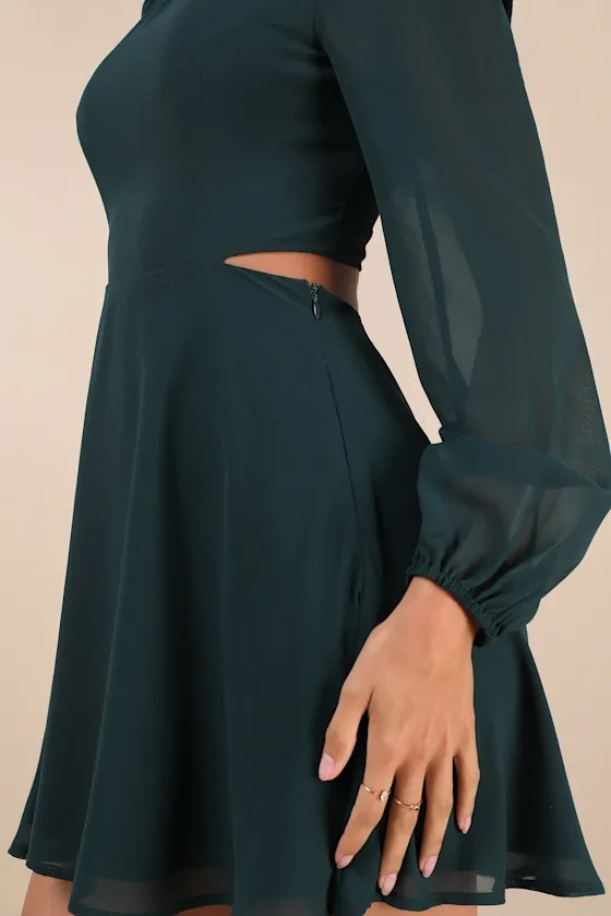 Garden Bliss Emerald Green Long Sleeve Cutout Mini Dress sold by Lulus product image thumbnail 4
