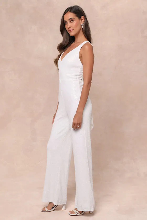 Feeling Sparkly White Sequin Bow Wide-Leg Jumpsuit sold by Lulus product image thumbnail 3