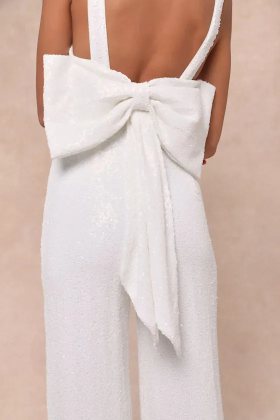Feeling Sparkly White Sequin Bow Wide-Leg Jumpsuit sold by Lulus product image thumbnail 4