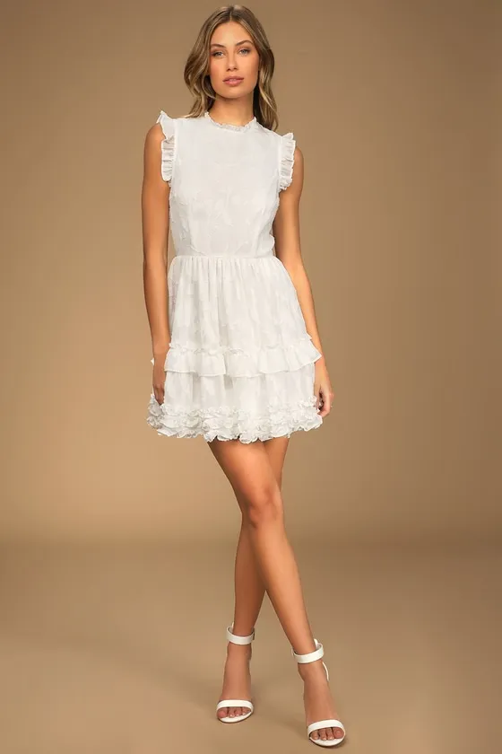 True as Can Be White Burnout Floral Ruffled Mini Dress sold by Lulus product image thumbnail 2