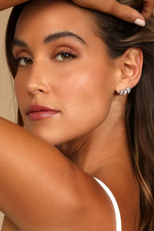 Sparkling Vine Silver Rhinestone Earrings sold by Lulus