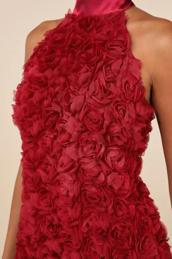 Extraordinary Being Wine Red 3D Rosette Mock Neck Mini Dress sold by Lulus product image thumbnail 4