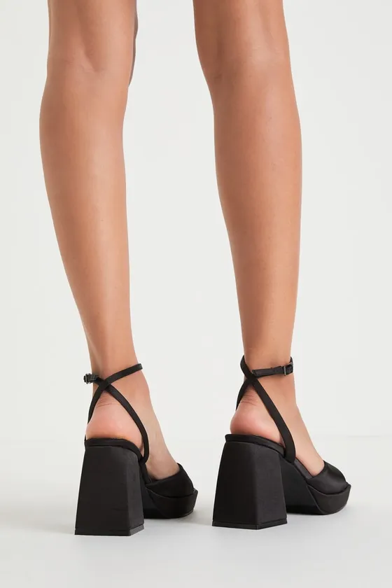 Shirine Black Satin Platform Ankle Strap Heels sold by Lulus product image thumbnail 2