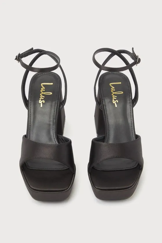 Shirine Black Satin Platform Ankle Strap Heels sold by Lulus product image thumbnail 3
