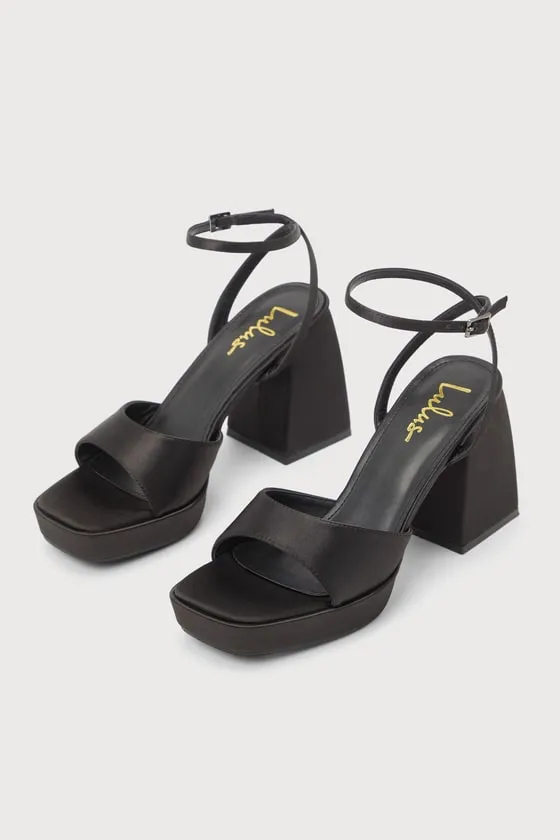 Shirine Black Satin Platform Ankle Strap Heels sold by Lulus product image thumbnail 4