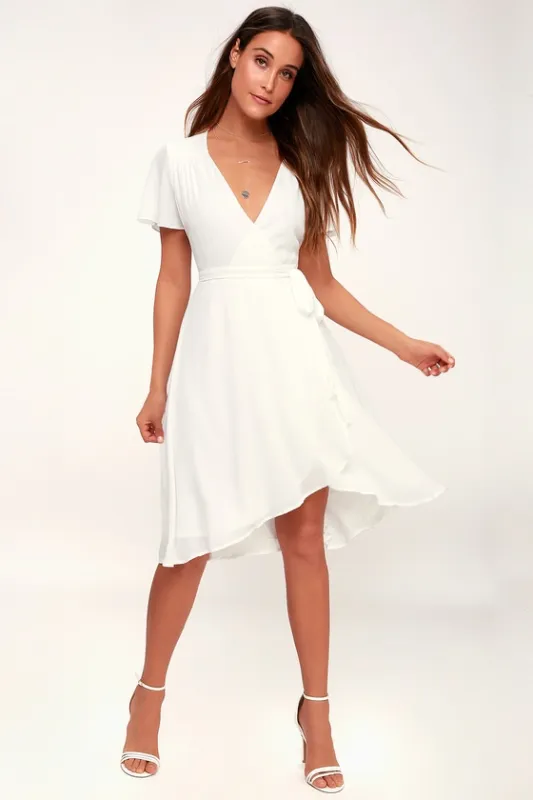 Rise to the Occasion White Midi Wrap Dress sold by Lulus