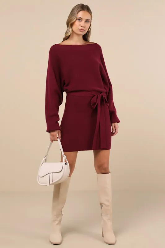 Modern Comfort Plum Purple Dolman Sleeve Mini Sweater Dress sold by Lulus