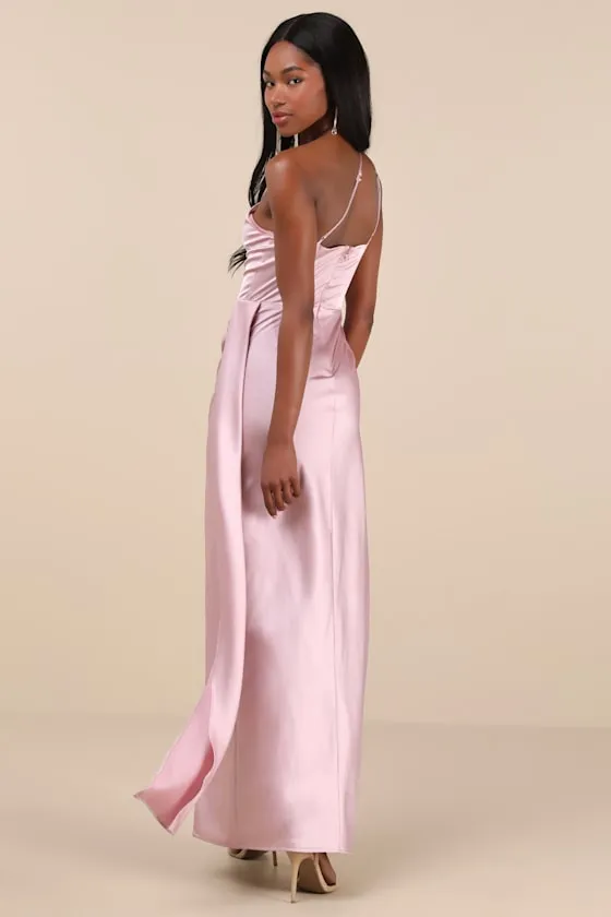 Signature Elegance Blush Satin One-Shoulder Maxi Dress sold by Lulus product image thumbnail 2