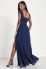 Magical Magnetism Navy Blue Off-the-Shoulder Maxi Dress sold by Lulus