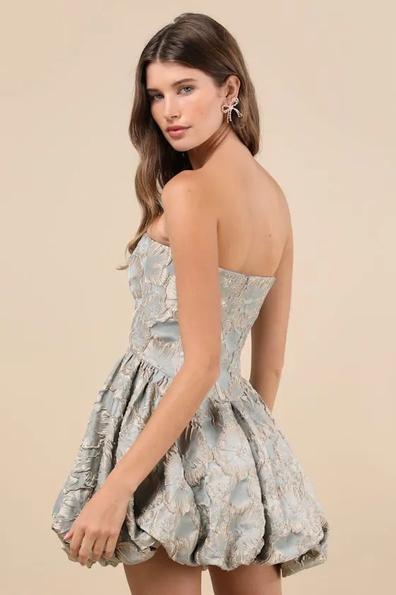 Delightful Dreamer Light Blue Jacquard Bubble-Hem Mini Dress sold by Lulus product image thumbnail 4