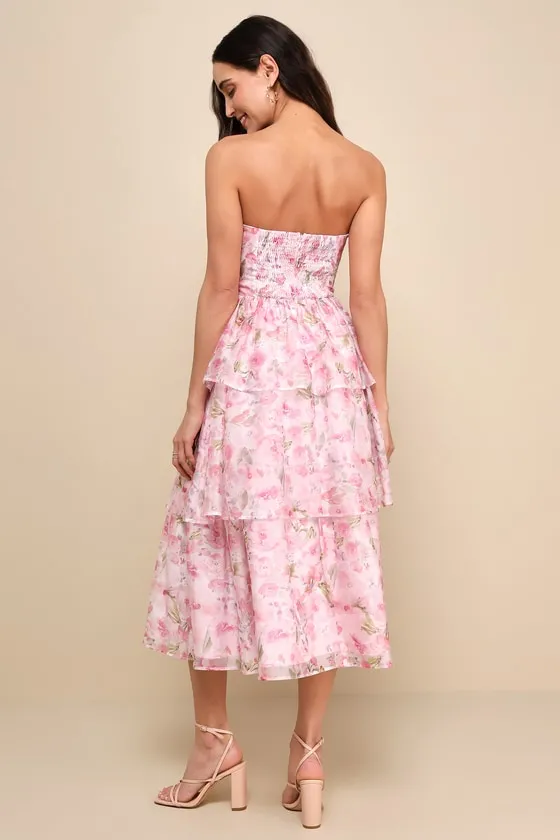 Pristine Cutie Light Pink Floral Organza Bustier Midi Dress sold by Lulus product image thumbnail 2