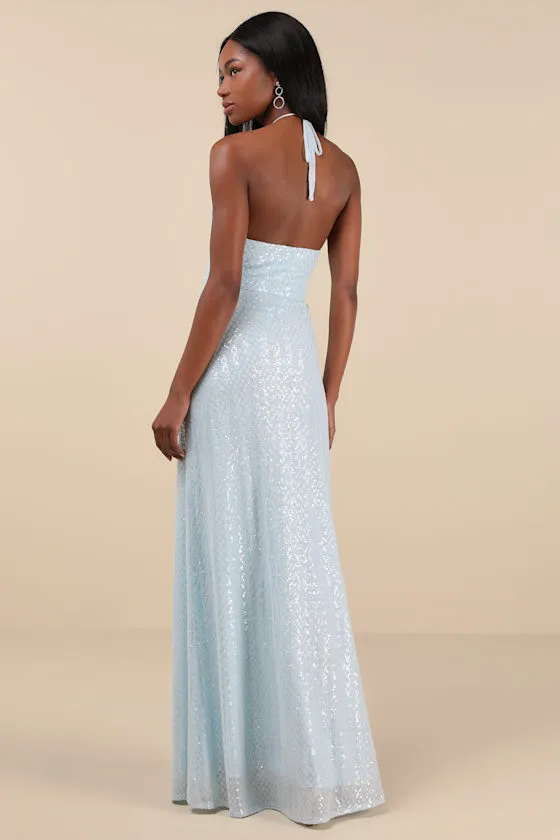 Kalina Light Blue Sequin Halter Maxi Dress sold by Lulus product image thumbnail 2