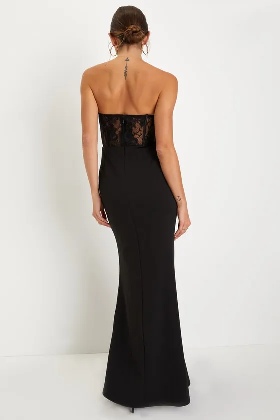 Sultry Persona Black Lace Strapless Bustier Mermaid Maxi Dress sold by Lulus product image thumbnail 4
