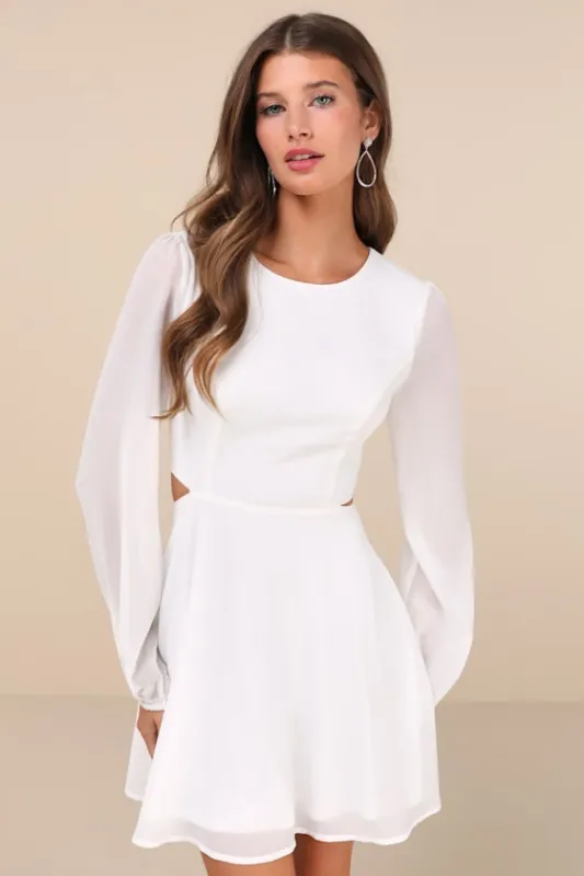 Garden Bliss White Long Sleeve Cutout Mini Dress sold by Lulus