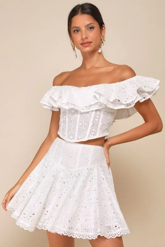 Lovely Season Ivory Eyelet Embroidered High-Rise Mini Skirt sold by Lulus