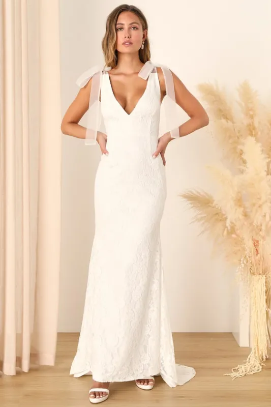 Eternally Yours White Lace Tie-Strap Mermaid Maxi Dress sold by Lulus