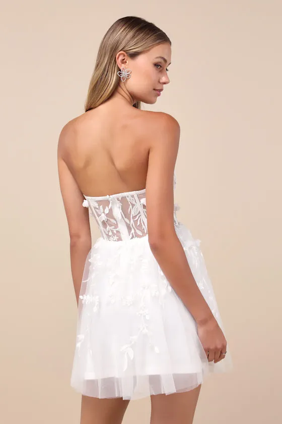 Marvelously Lovely White Tulle Embroidered Strapless Mini Dress sold by Lulus product image thumbnail 3