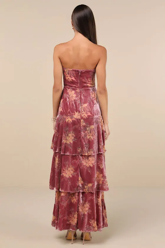 Real Allure Rose Pink Floral Burnout Velvet Strapless Maxi Dress sold by Lulus product image thumbnail 2