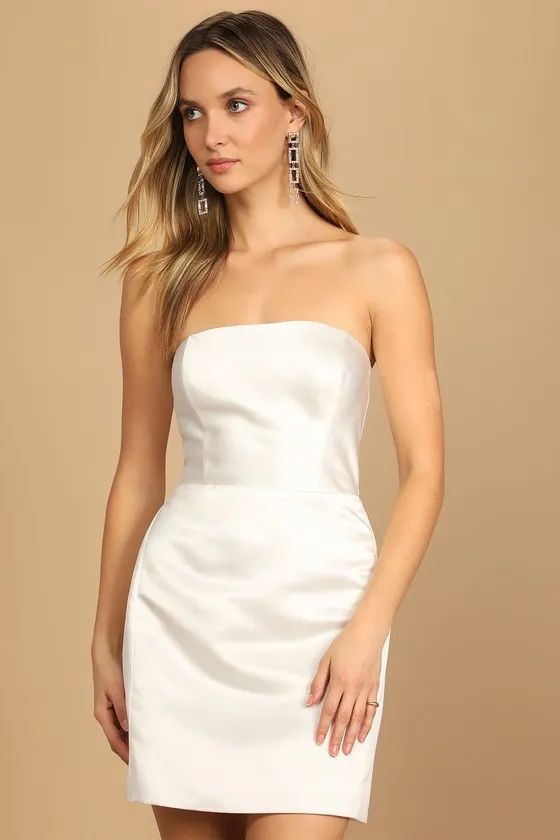 Soiree Hour White Satin Strapless Bow Mini Dress sold by Lulus product image thumbnail 2