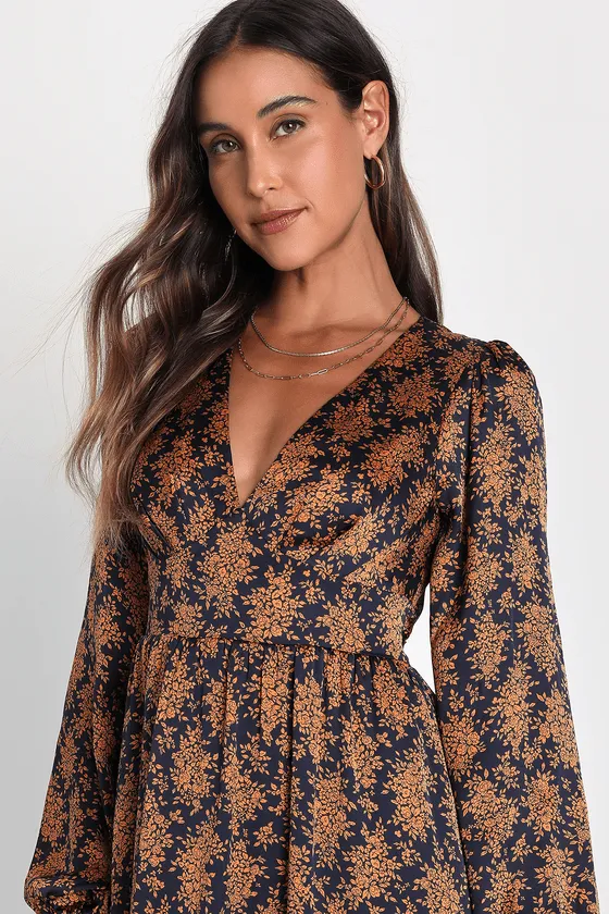 Graceful Impression Black and Orange Floral Print Midi Dress sold by Lulus product image thumbnail 2