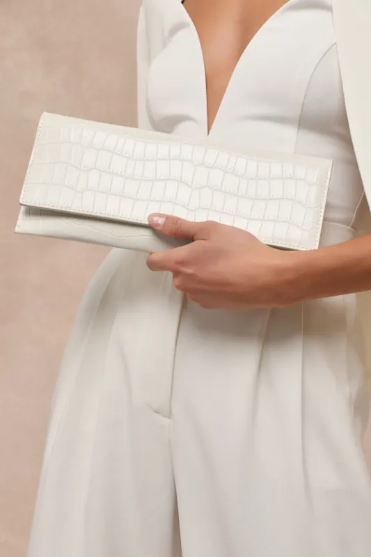 Adelle Ivory Croc-Embossed Clutch sold by Lulus