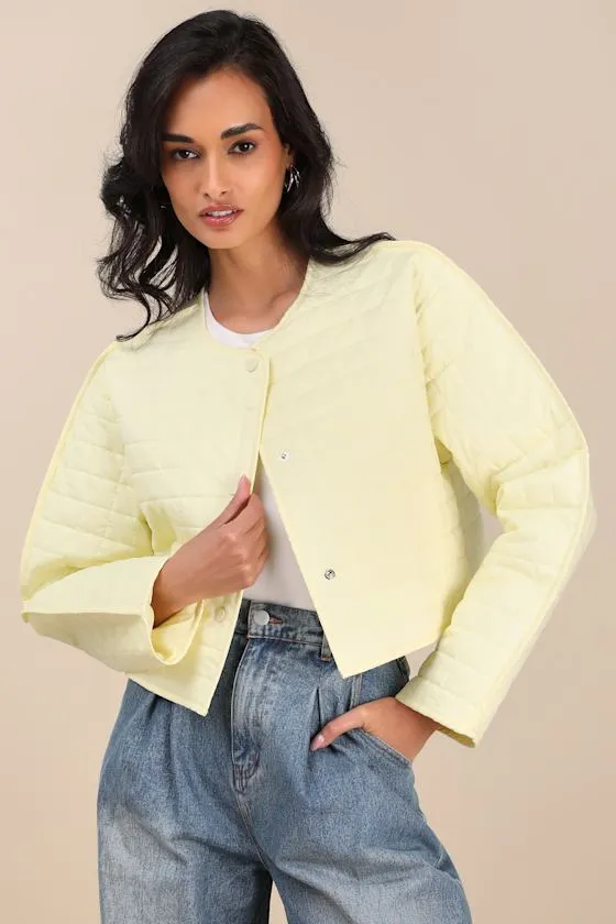 Denny Pale Yellow Quilted Cropped Jacket sold by Lulus