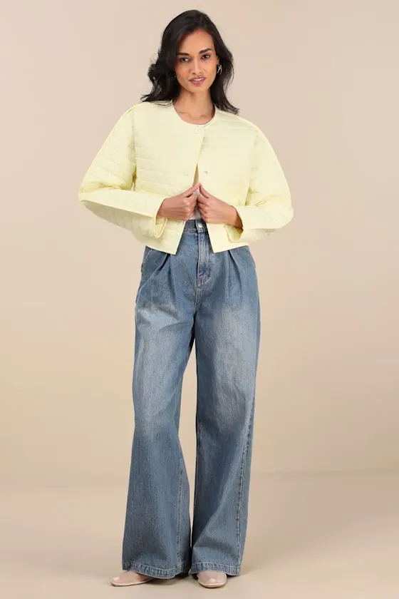 Denny Pale Yellow Quilted Cropped Jacket sold by Lulus product image thumbnail 2