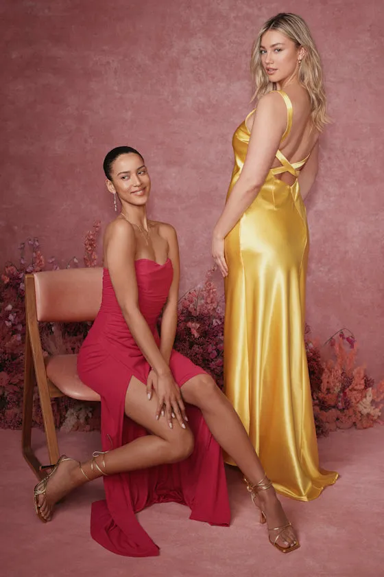 Perfectly Classy Yellow Satin Strappy Maxi Dress sold by Lulus product image thumbnail 2