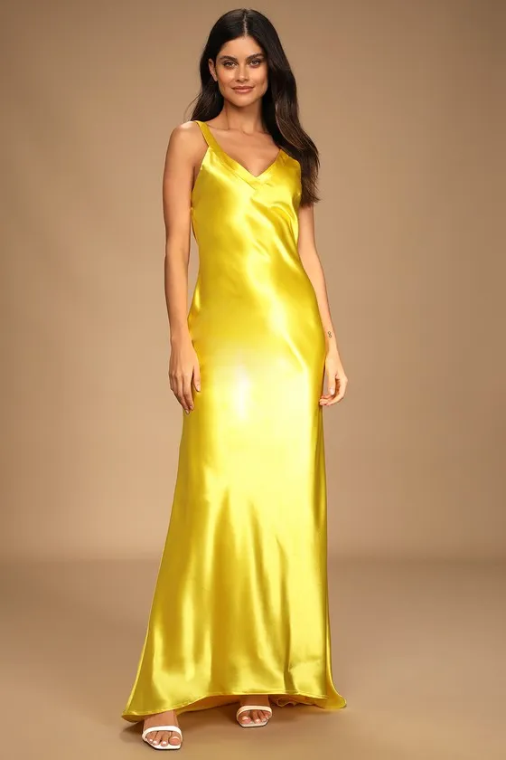 Perfectly Classy Yellow Satin Strappy Maxi Dress sold by Lulus product image thumbnail 4