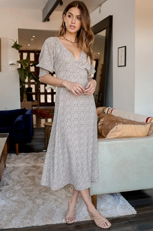 Times With You Sage Green Floral Print Puff Sleeve Midi Dress sold by Lulus