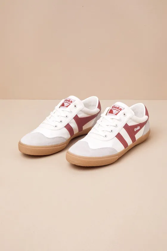 Badminton Off White and Clay Gum Sole Suede Leather Sneakers sold by Lulus